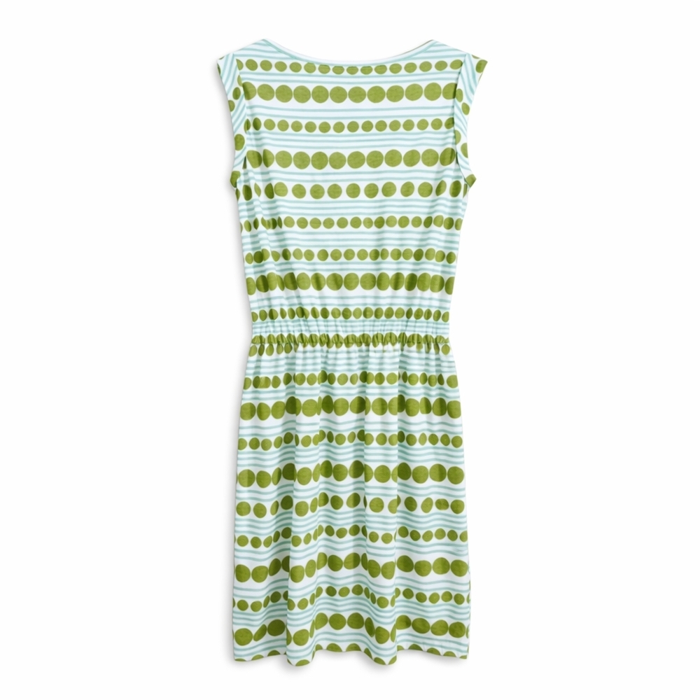 Boden Green Polka Dot Stripe Jersey Dress Cinched Waist Sleeveless US 8L Midi - Picture 5 of 11